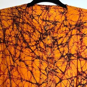 Tie-Dye Long TUNIC TOP, Large, pockets, slits, button neck, cotton